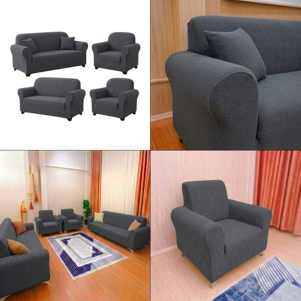 ELGEYAR Jakarlı Bohem 3+3+1+1 Koltuk Örtüsü Takımı - Antrasit