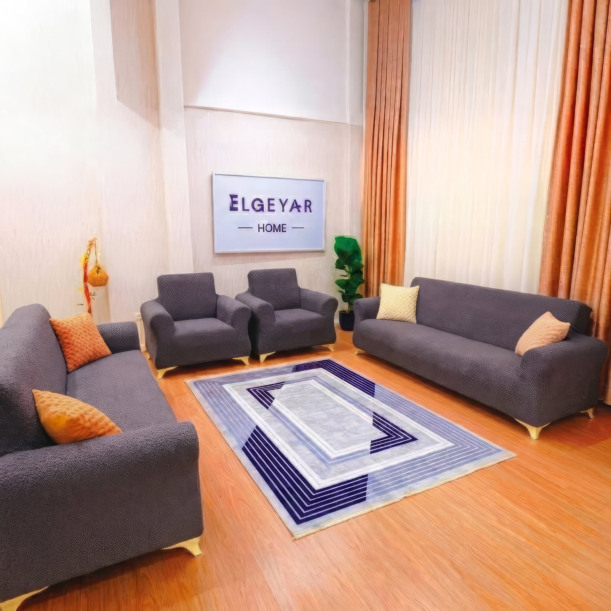 ELGEYAR Jakarlı Bohem 3+3+1+1 Koltuk Örtüsü Takımı - Antrasit