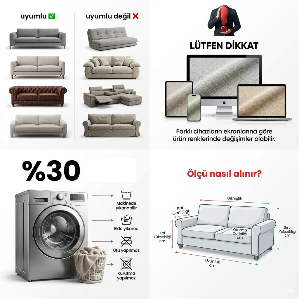 ELGEYAR Bürümcük 3+3+1+1 Koltuk Örtüsü Takımı - Natural