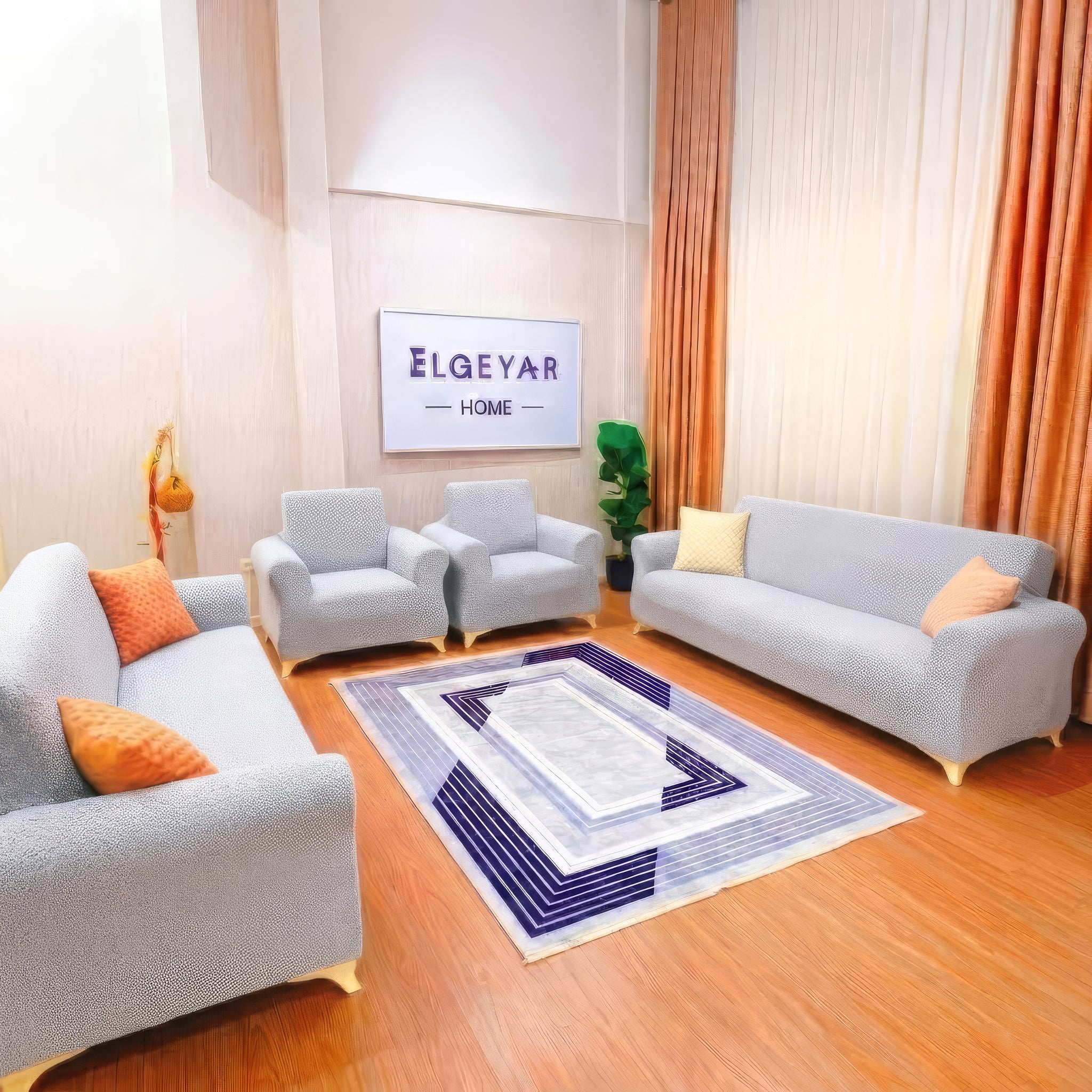 ELGEYAR Jakarlı Bohem 3+3+1+1 Koltuk Örtüsü Takımı - Taş Gri