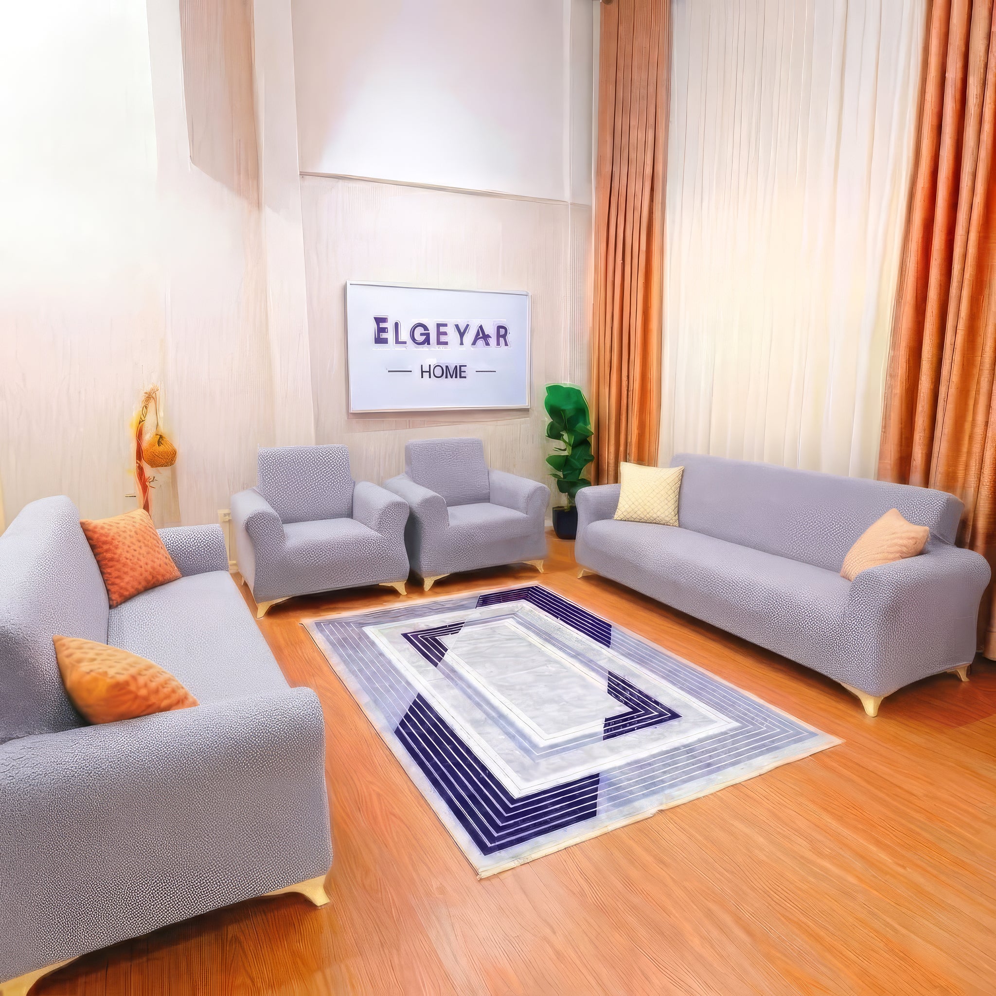 ELGEYAR Jakarlı Bohem 3+3+1+1 Koltuk Örtüsü Takımı - Gri