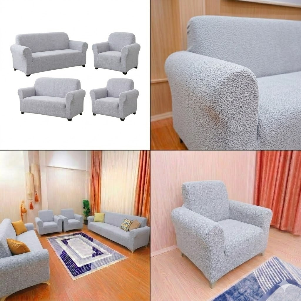 ELGEYAR Jakarlı Bohem 3+3+1+1 Koltuk Örtüsü Takımı - Gri