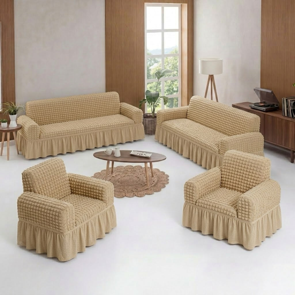 ELGEYAR Bürümcük 3+3+1+1 Koltuk Örtüsü Takımı - Bej