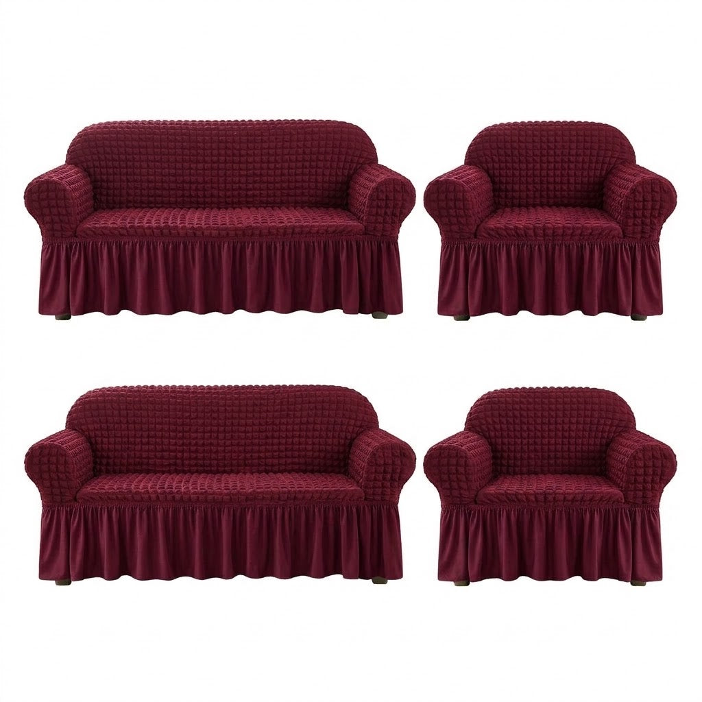 ELGEYAR Bürümcük 3+3+1+1 Koltuk Örtüsü Takımı - Bordo