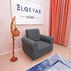 ELGEYAR Jakarlı Ağaç Kabuğu 3+3+1+1 Koltuk Örtüsü Takımı - Antrasit