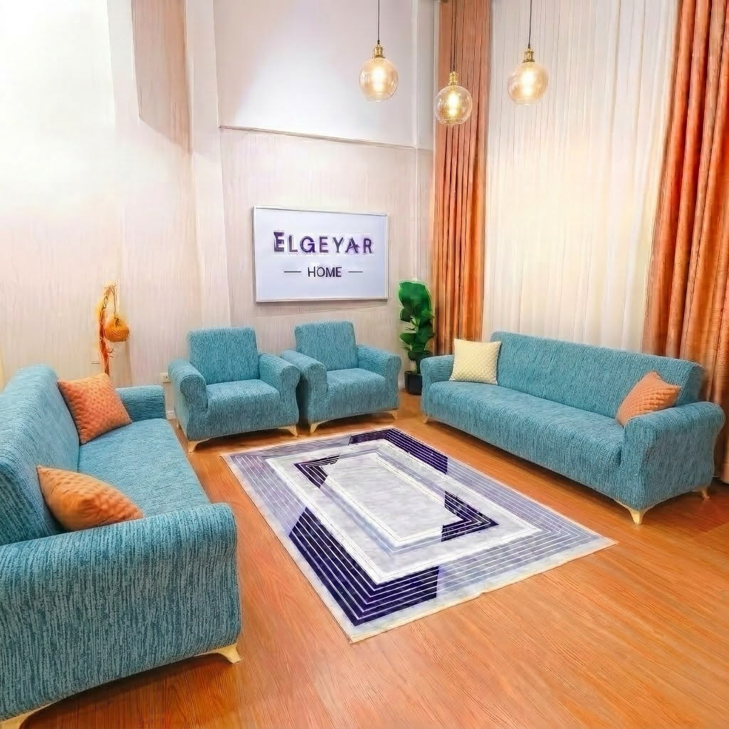 ELGEYAR Jakarlı Ağaç Kabuğu 3+3+1+1 Koltuk Örtüsü Takımı - Mint