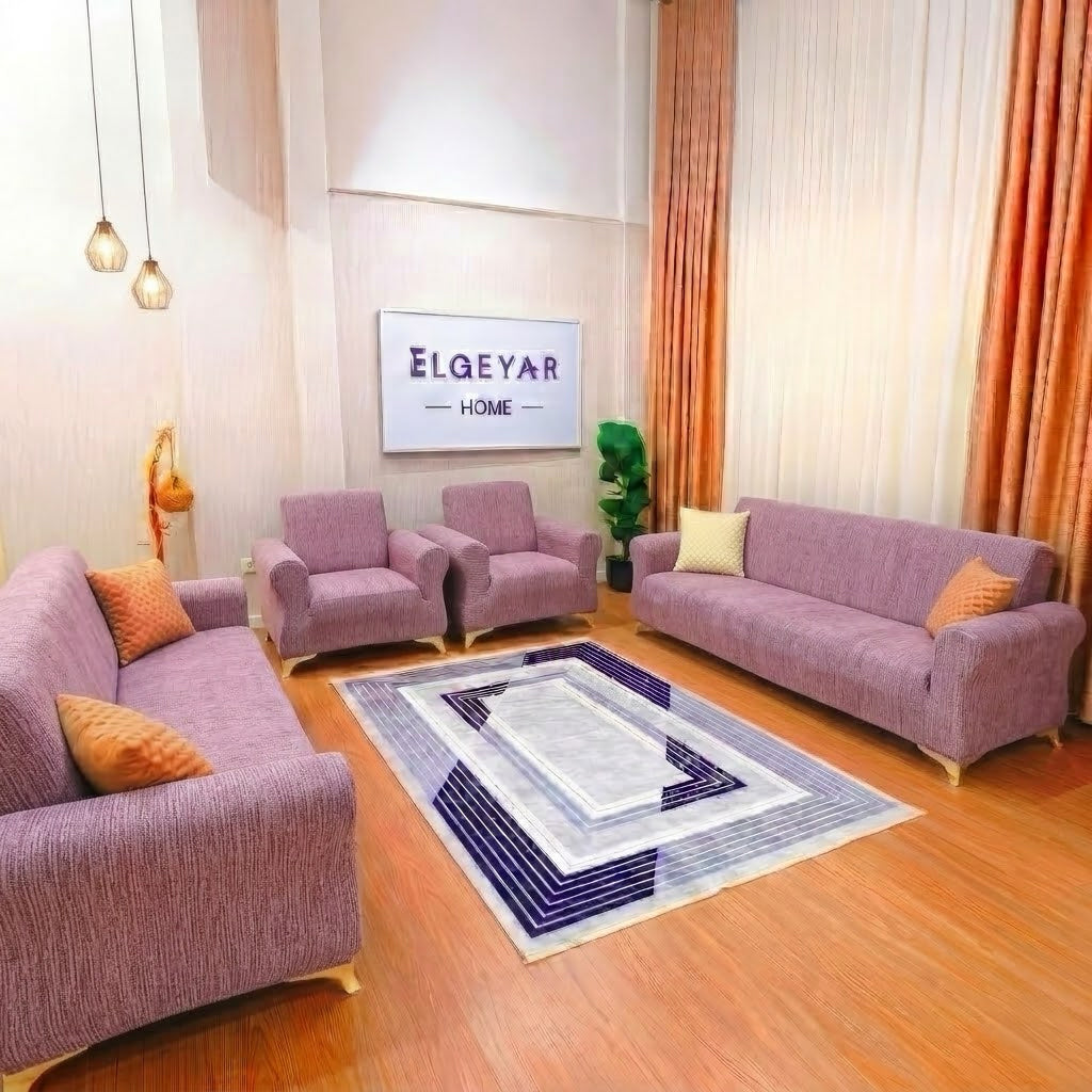 ELGEYAR Jakarlı Ağaç Kabuğu 3+3+1+1 Koltuk Örtüsü Takımı - Pudra