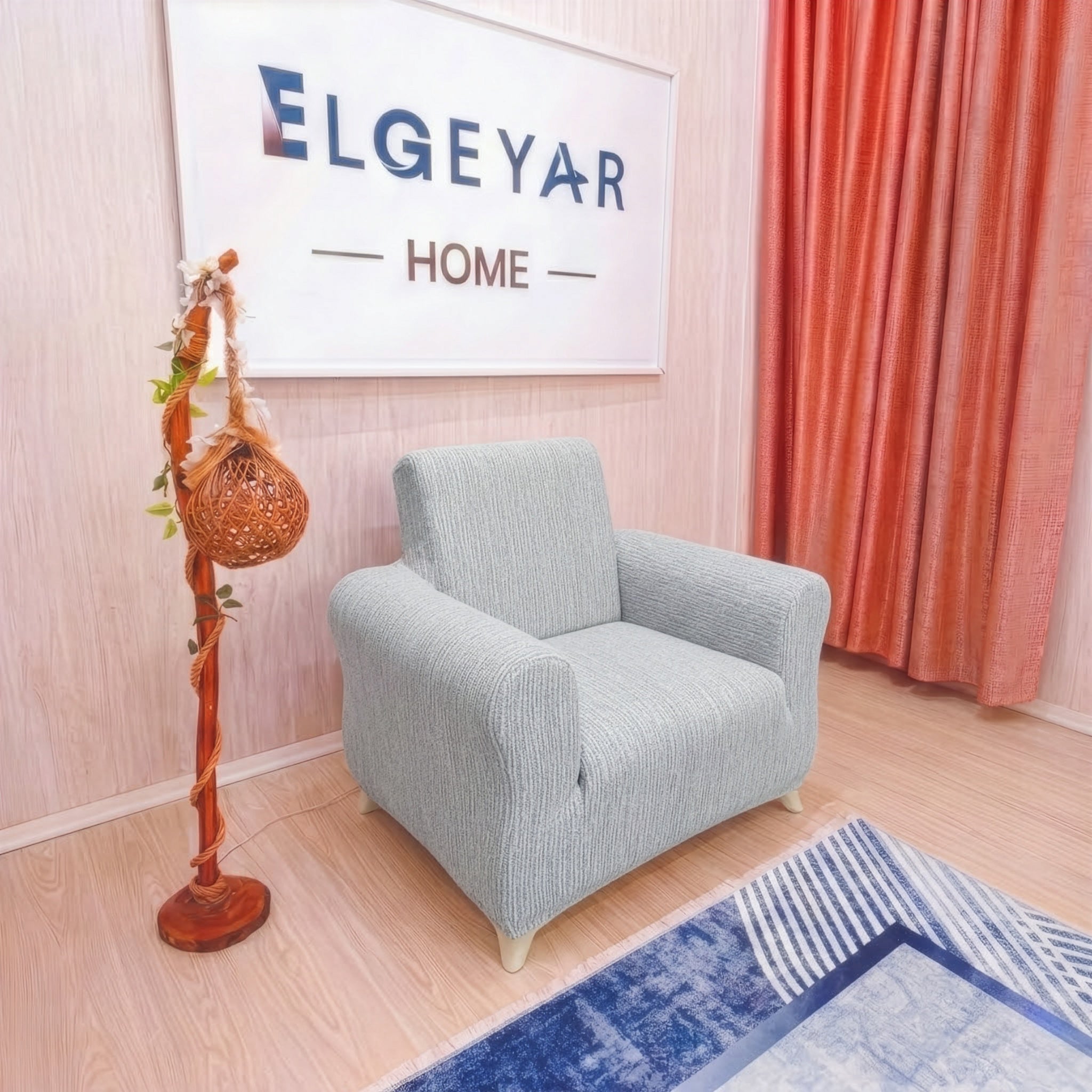 ELGEYAR Jakarlı Ağaç Kabuğu 3+3+1+1 Koltuk Örtüsü Takımı - Taş Gri