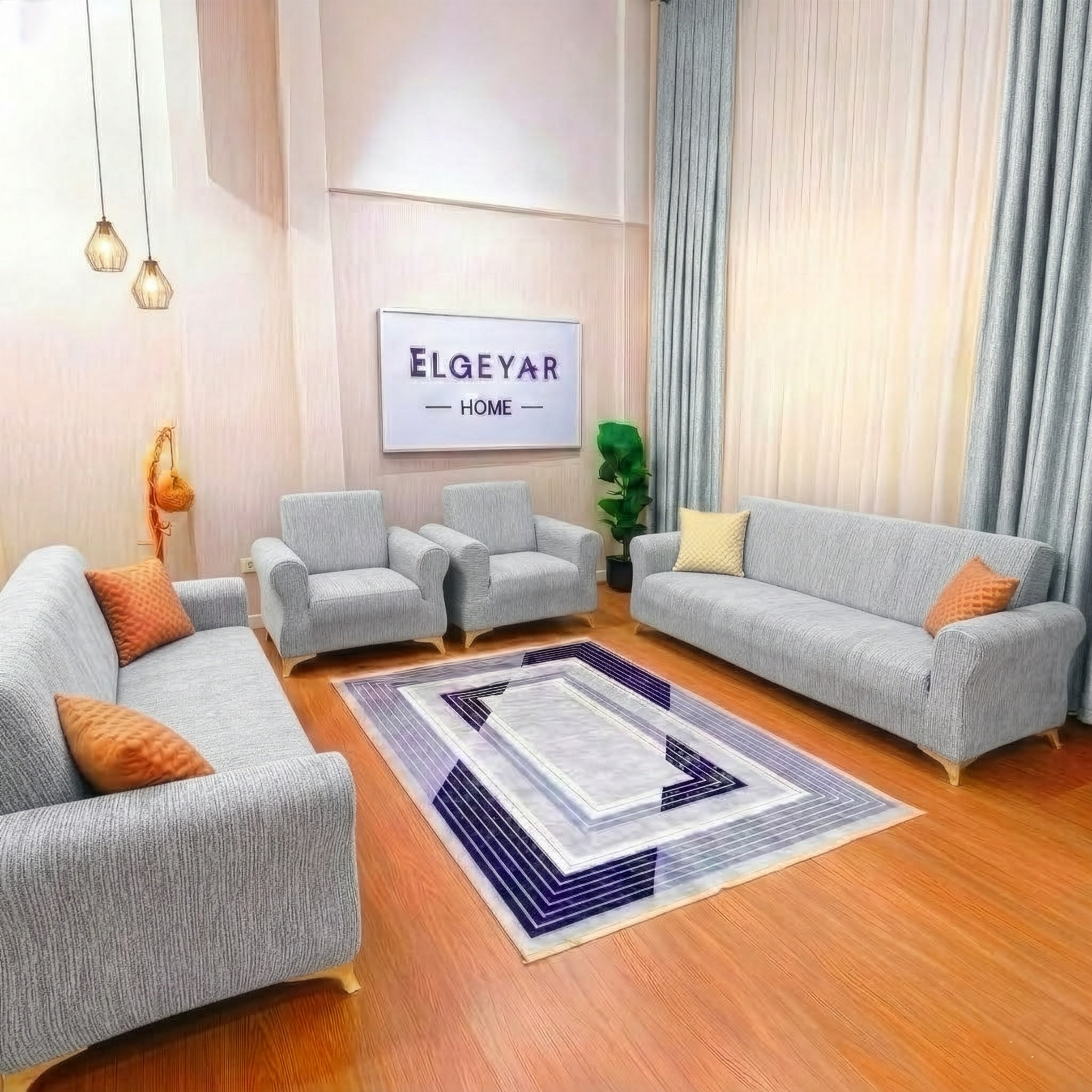ELGEYAR Jakarlı Ağaç Kabuğu 3+3+1+1 Koltuk Örtüsü Takımı - Taş Gri