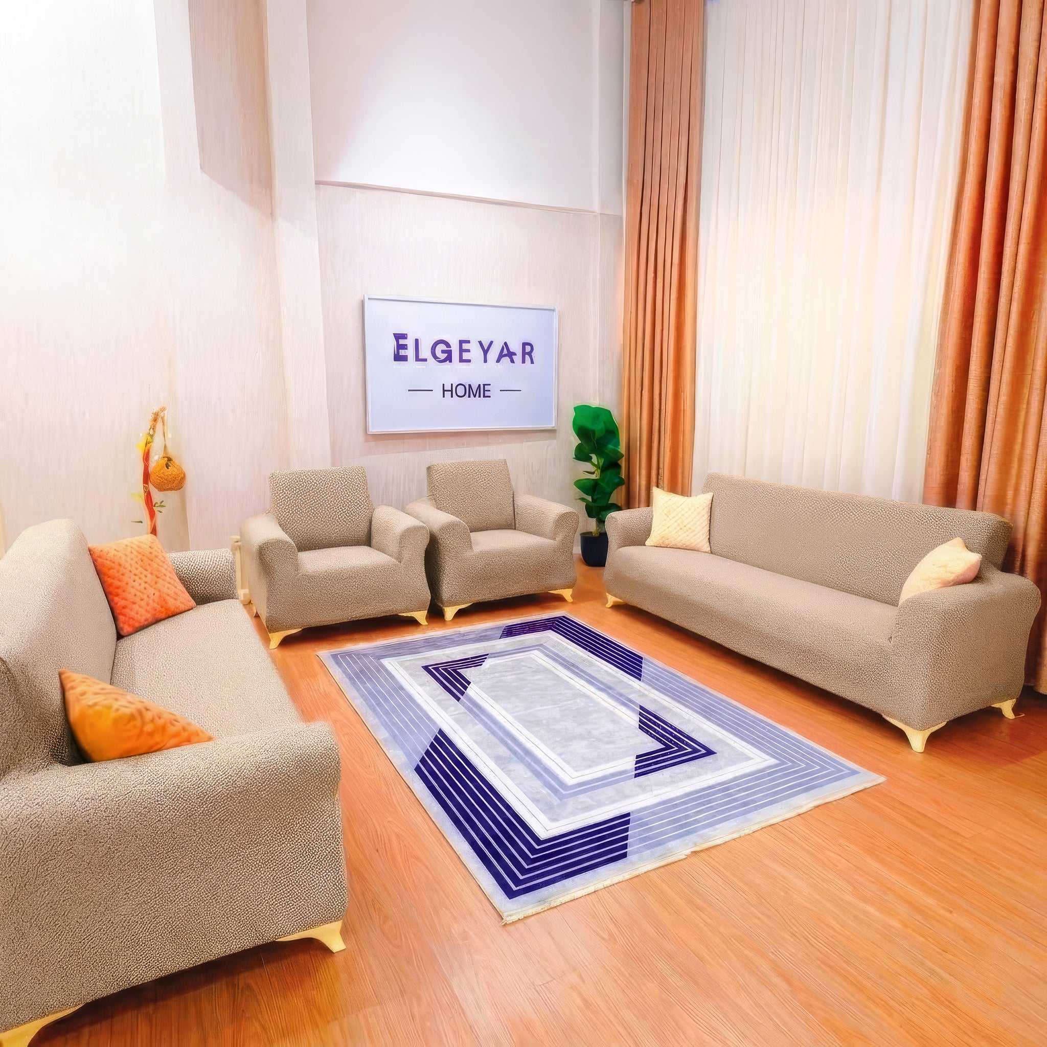 ELGEYAR Jakarlı Bohem 3+3+1+1 Koltuk Örtüsü Takımı - Vizon