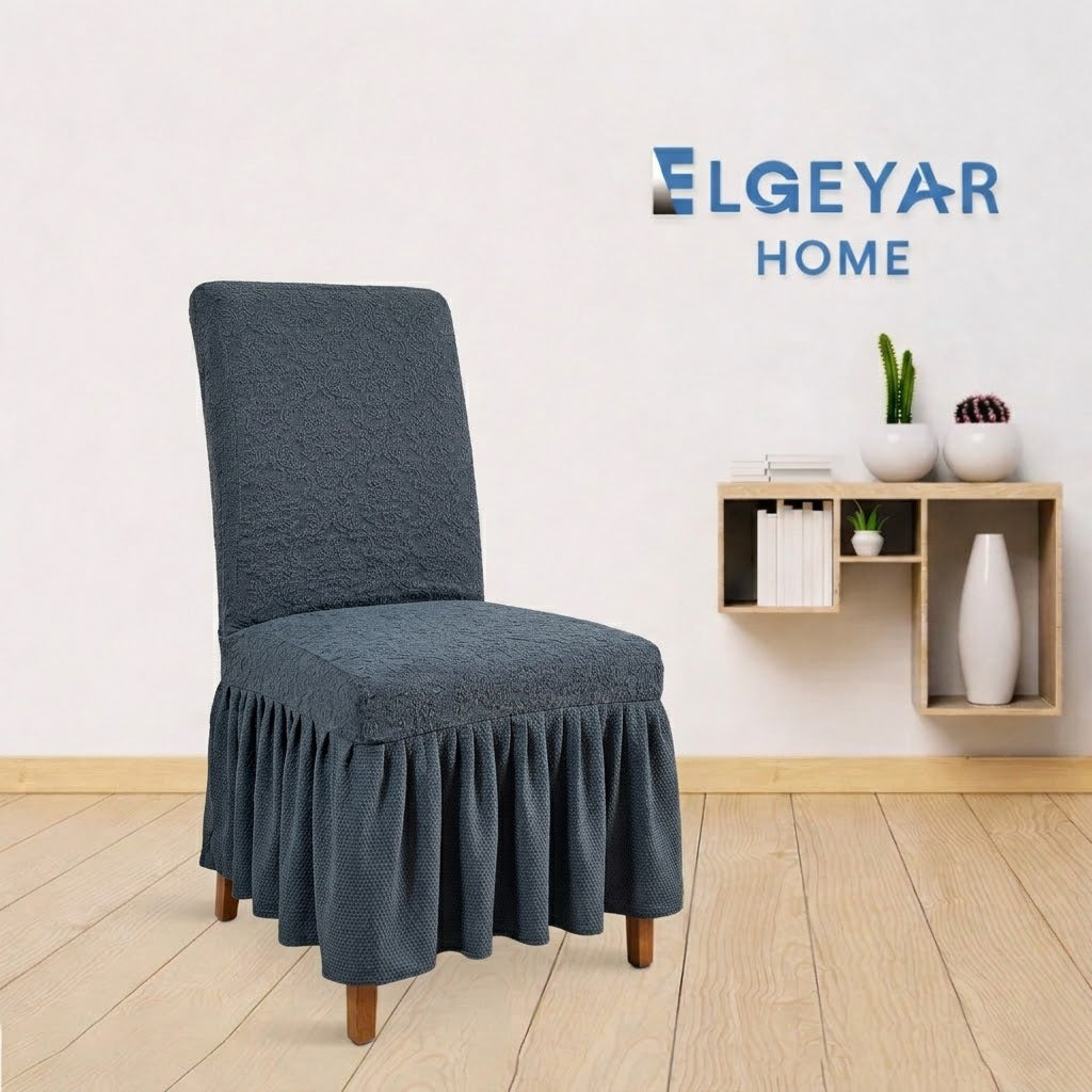 ELGEYAR Jakarlı Şal Desen Sandalye Kılıfı - Antrasit