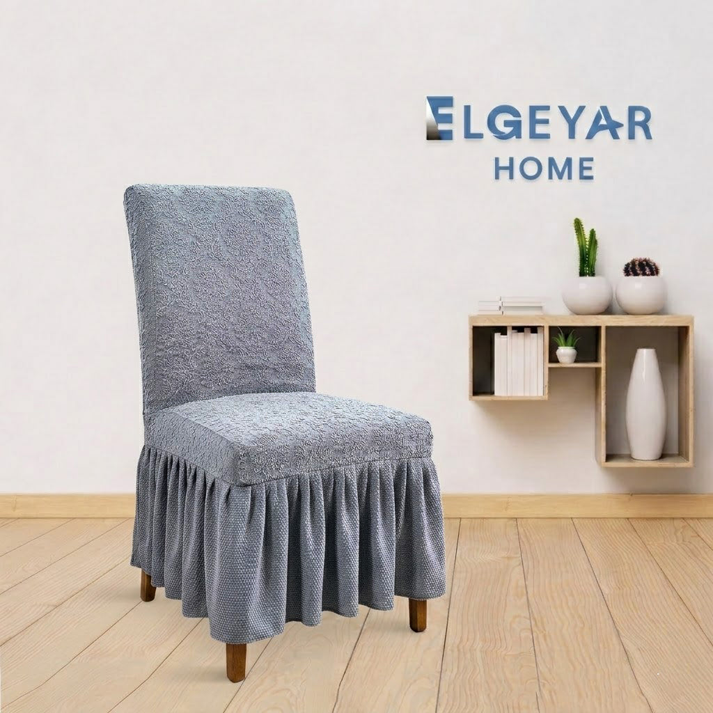 ELGEYAR Jakarlı Şal Desen Sandalye Kılıfı - Gri