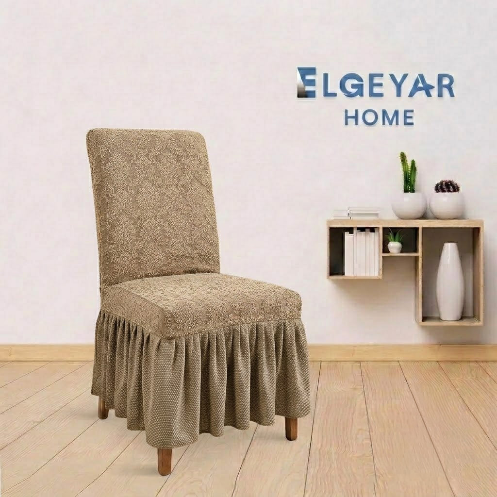 ELGEYAR Jakarlı Şal Desen Sandalye Kılıfı - Kahve