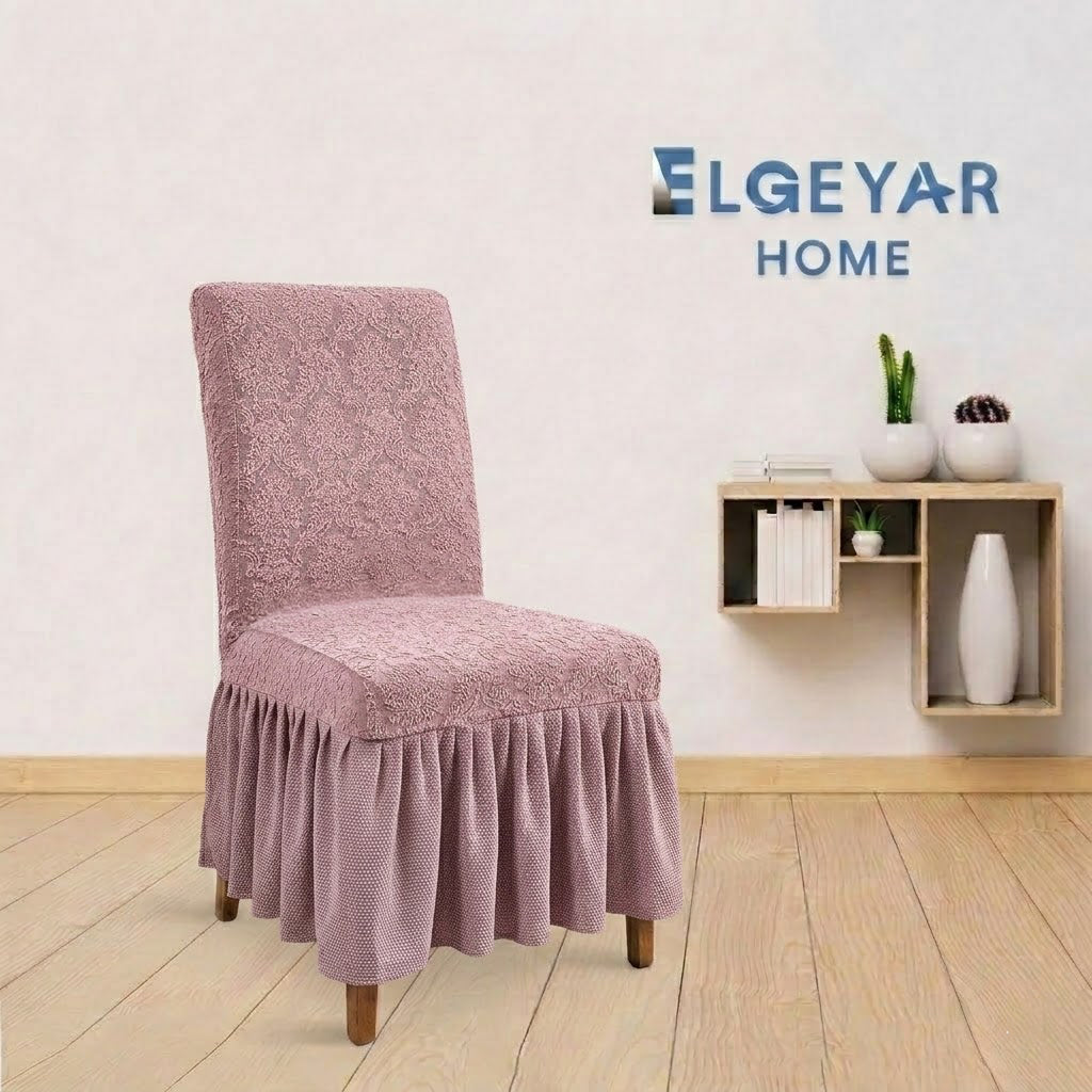 ELGEYAR Jakarlı Şal Desen Sandalye Kılıfı - Pudra