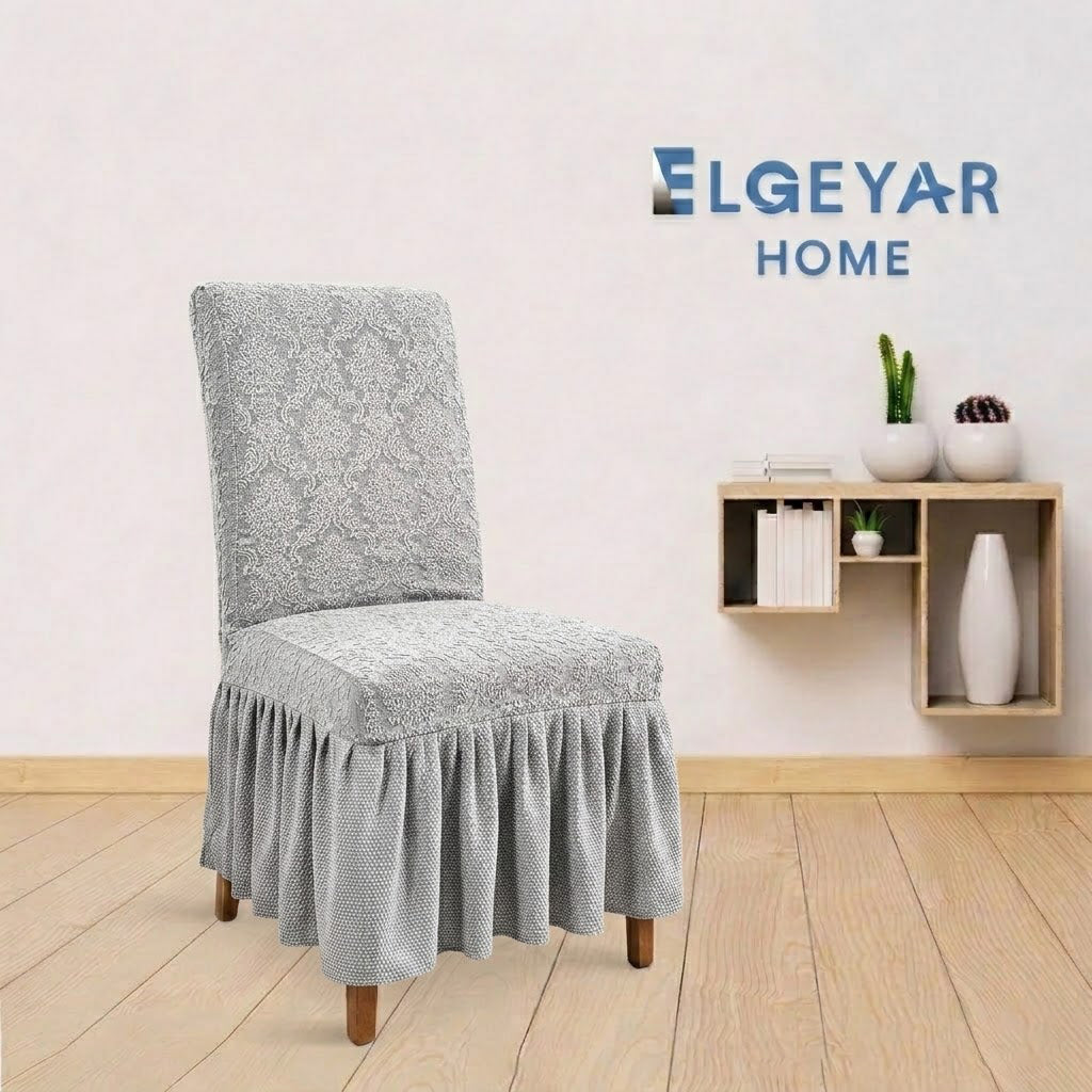ELGEYAR Jakarlı Şal Desen Sandalye Kılıfı - Taş Gri