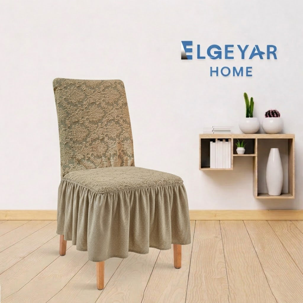 ELGEYAR Jakarlı Şal Desen Sandalye Kılıfı - Vizon