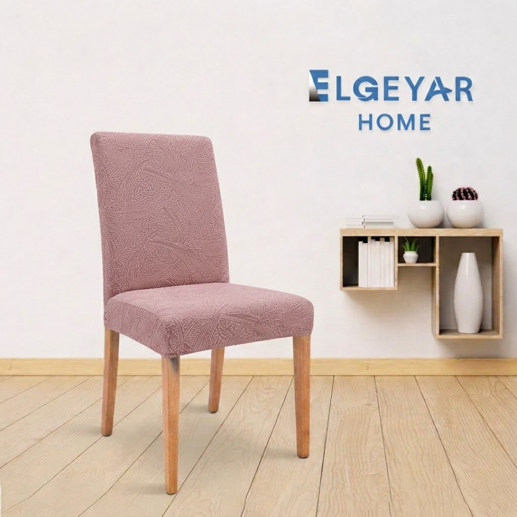 ELGEYAR Jakarlı Sehra Desen Sandalye Kılıfı - Pudra