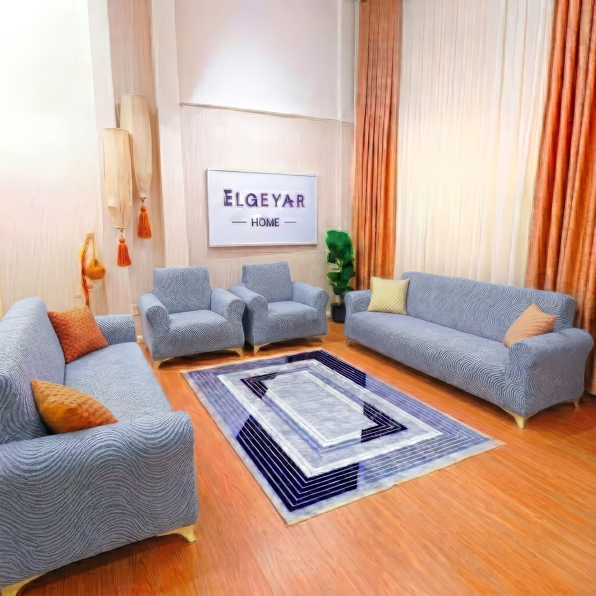ELGEYAR Jakarlı Su Yolu 3+3+1+1 Koltuk Örtüsü Takımı - Gri