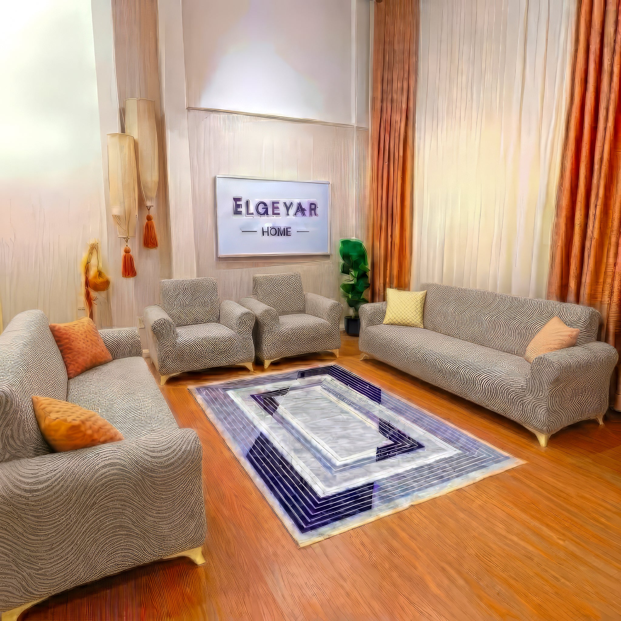 ELGEYAR Jakarlı Su Yolu 3+3+1+1 Koltuk Örtüsü Takımı - Vizon