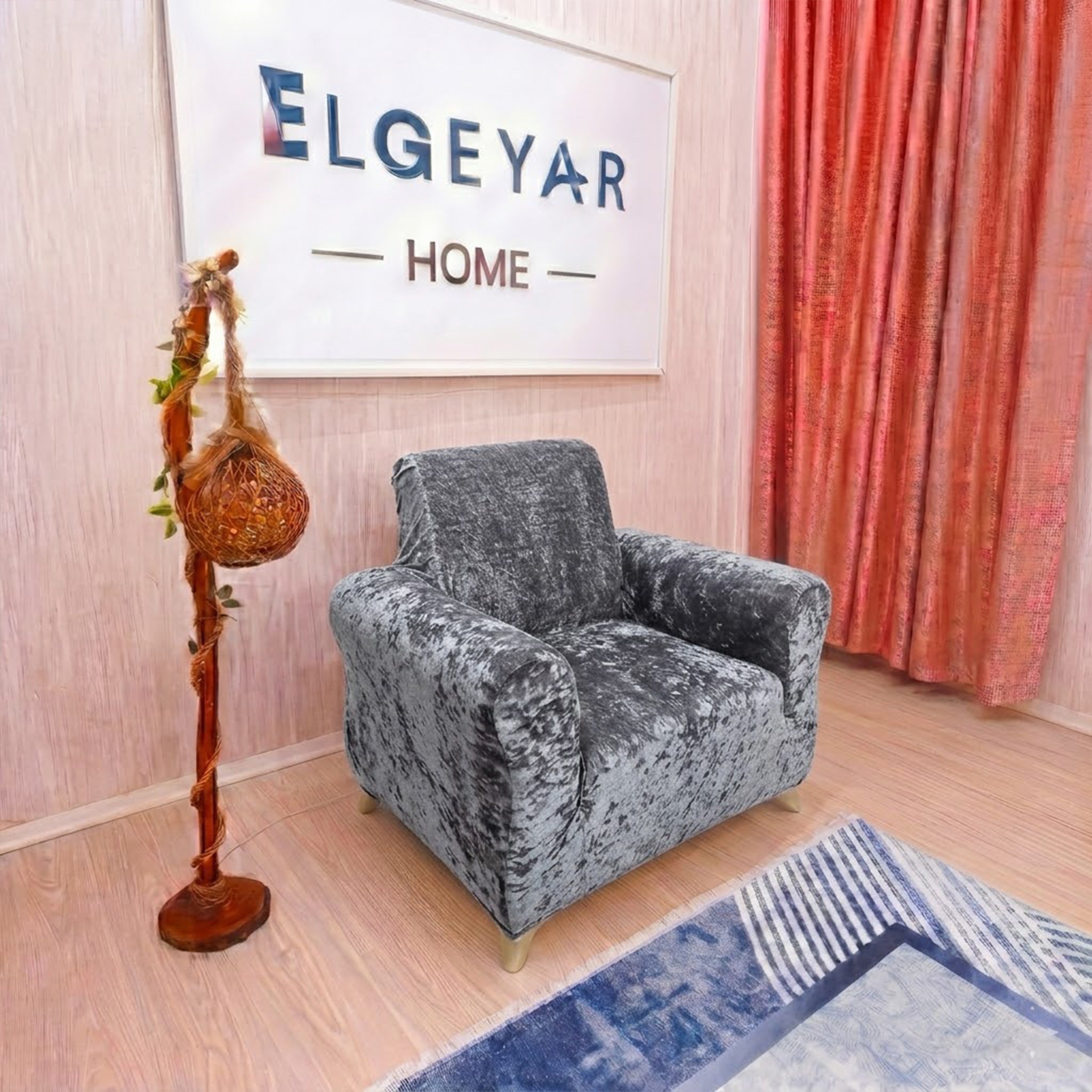 ELGEYAR Kadife 3+3+1+1 Koltuk Örtüsü Takımı - Gri