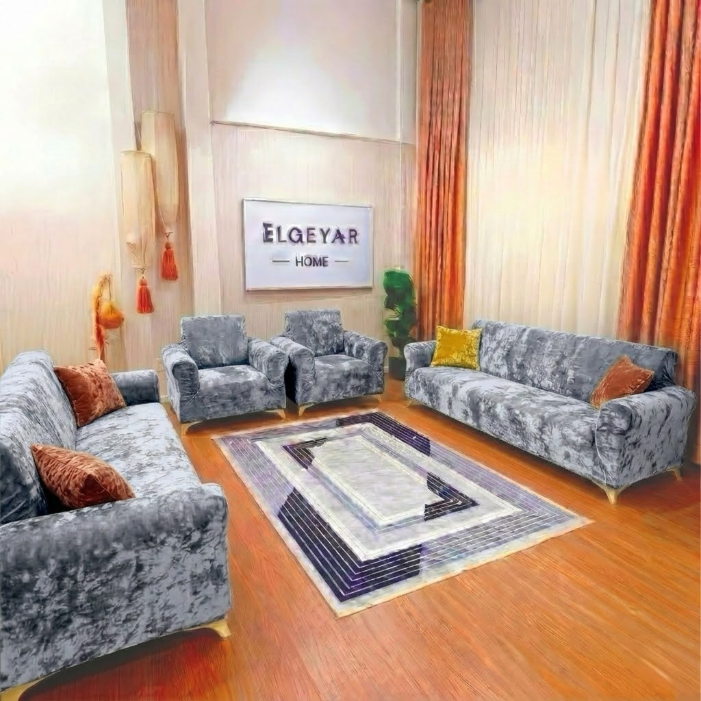ELGEYAR Kadife 3+3+1+1 Koltuk Örtüsü Takımı - Gri