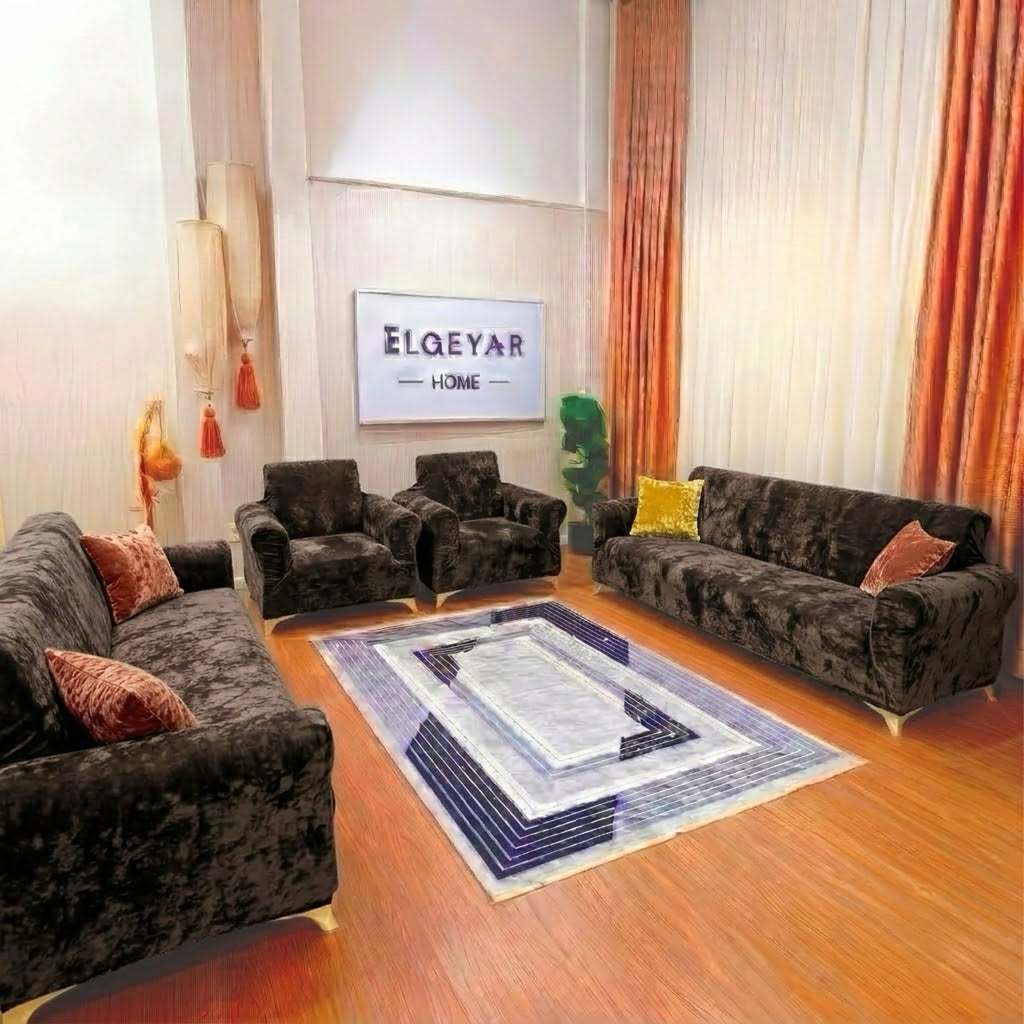 ELGEYAR Kadife 3+3+1+1 Koltuk Örtüsü Takımı - Kahve
