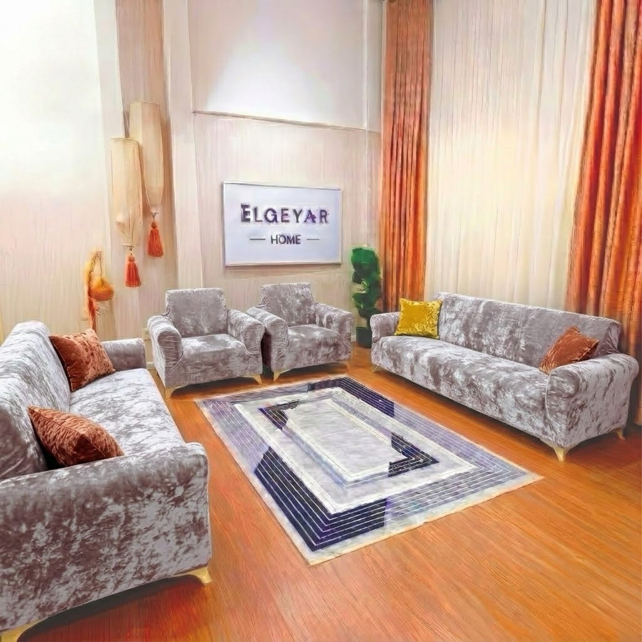 ELGEYAR Kadife 3+3+1+1 Koltuk Örtüsü Takımı - Pudra