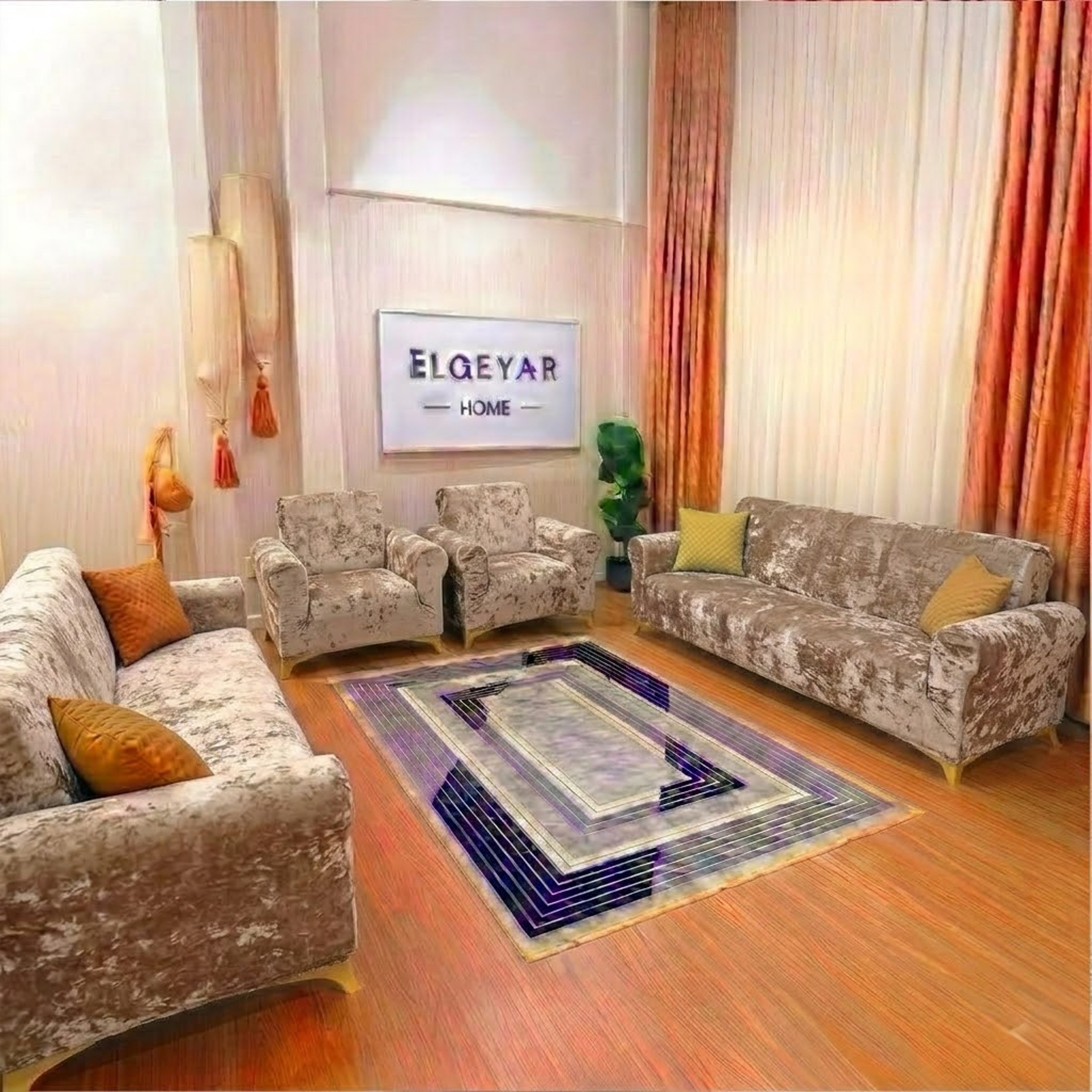 ELGEYAR Kadife 3+3+1+1 Koltuk Örtüsü Takımı - Vizon