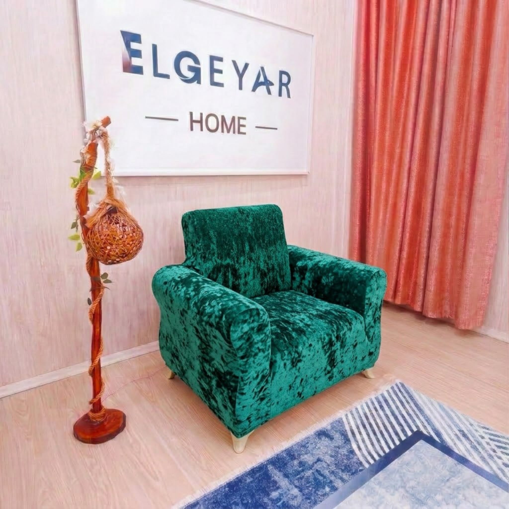 ELGEYAR Kadife 3+3+1+1 Koltuk Örtüsü Takımı - Yeşil