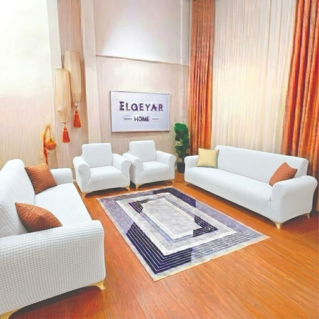 ELGEYAR Likralı Pitikare 3+3+1+1 Koltuk Örtüsü Takımı - Beyaz