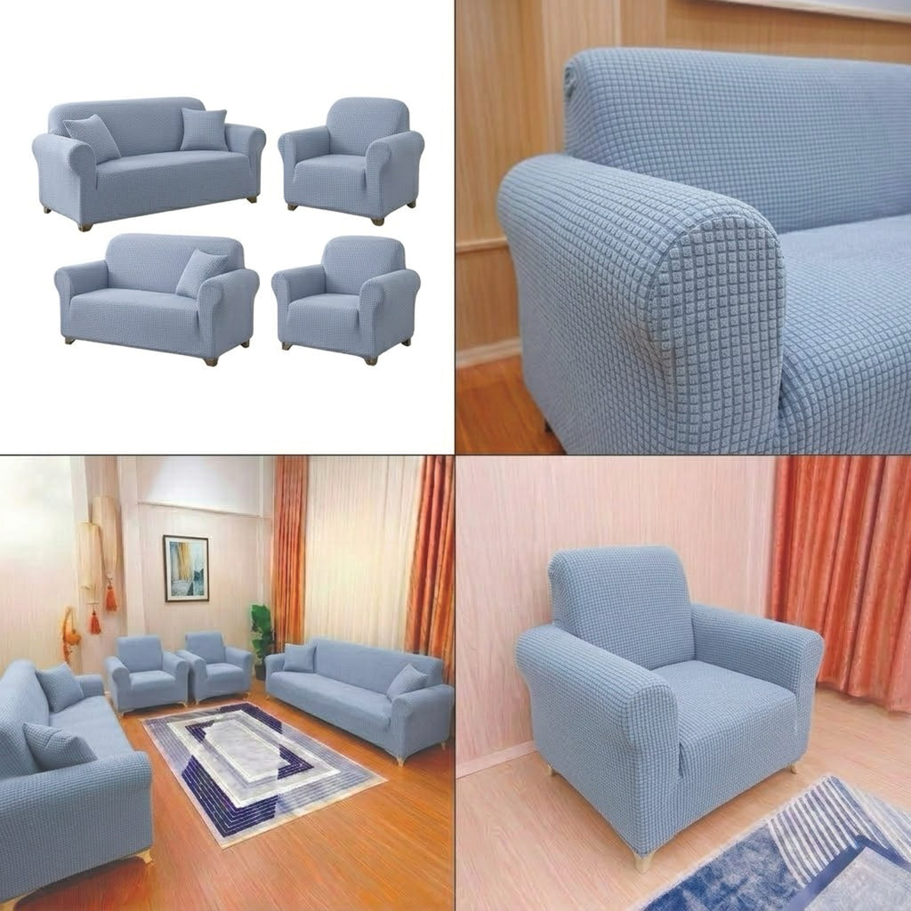 ELGEYAR Likralı Pitikare 3+3+1+1 Koltuk Örtüsü Takımı - Gri