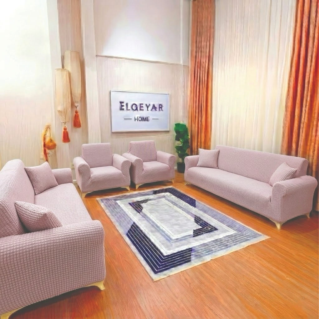 ELGEYAR Likralı Pitikare 3+3+1+1 Koltuk Örtüsü Takımı - Pudra