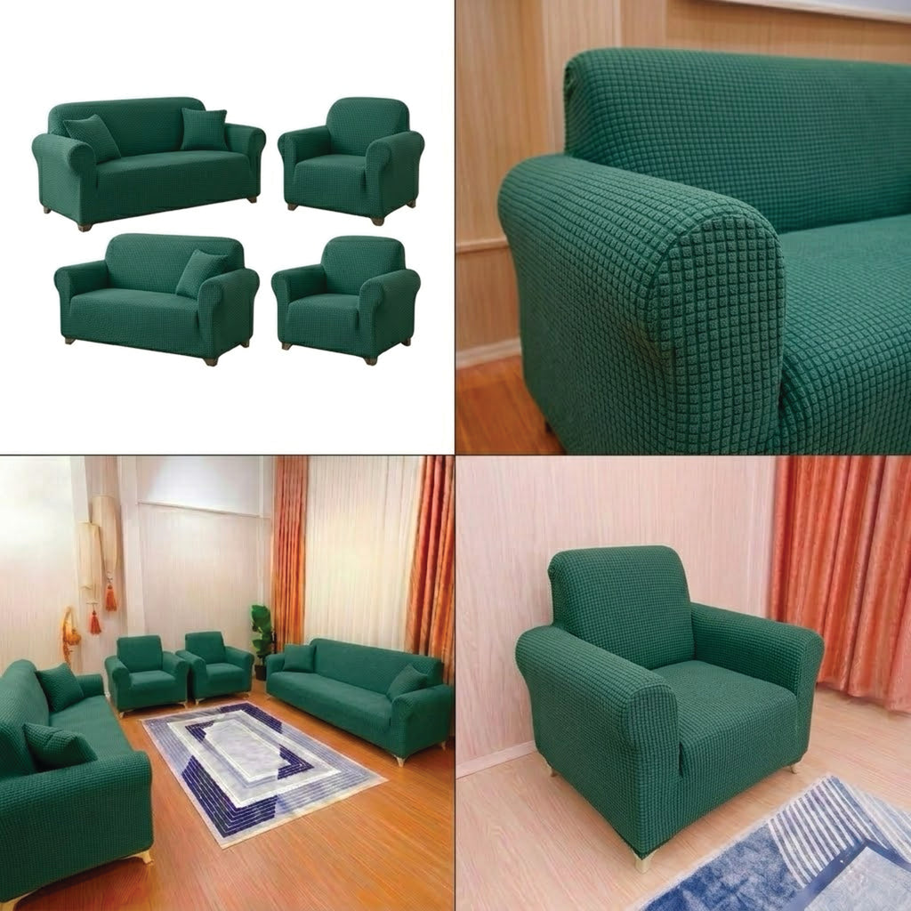 ELGEYAR Likralı Pitikare 3+3+1+1 Koltuk Örtüsü Takımı - Yeşil