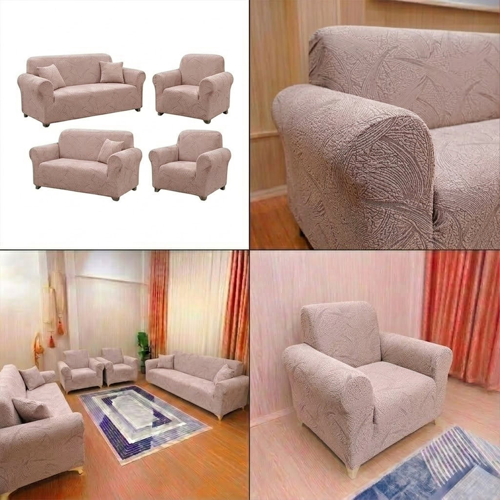 ELGEYAR Sehra Desen 3+3+1+1 Koltuk Örtüsü Takımı - Açık Kahve