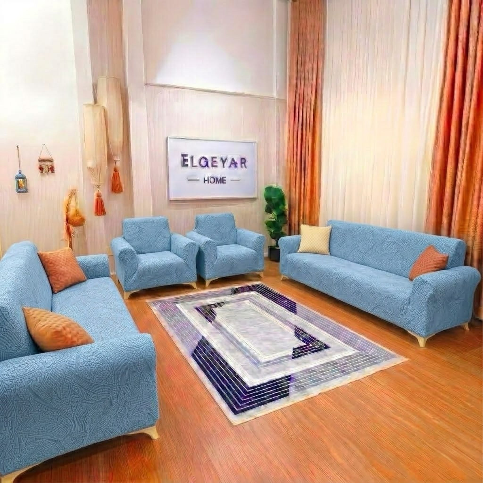 ELGEYAR Sehra Desen 3+3+1+1 Koltuk Örtüsü Takımı - Mint