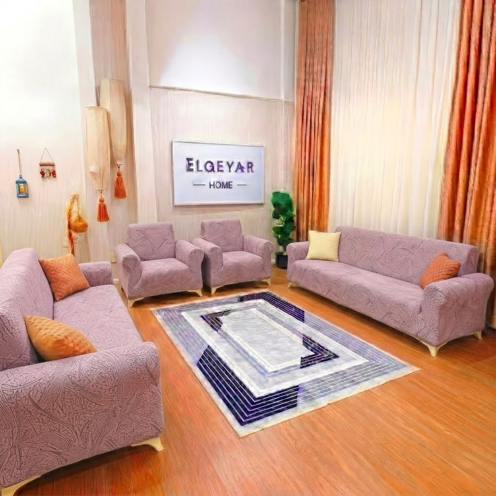 ELGEYAR Sehra Desen 3+3+1+1 Koltuk Örtüsü Takımı - Pudra