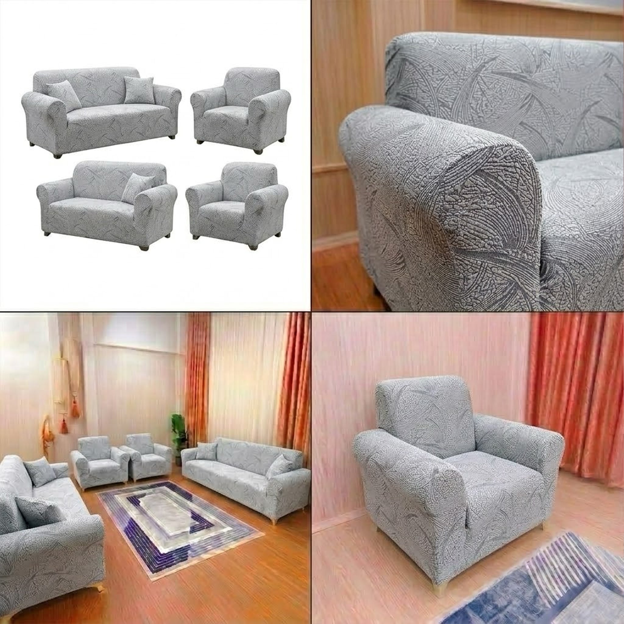 ELGEYAR Sehra Desen 3+3+1+1 Koltuk Örtüsü Takımı - Taş Gri