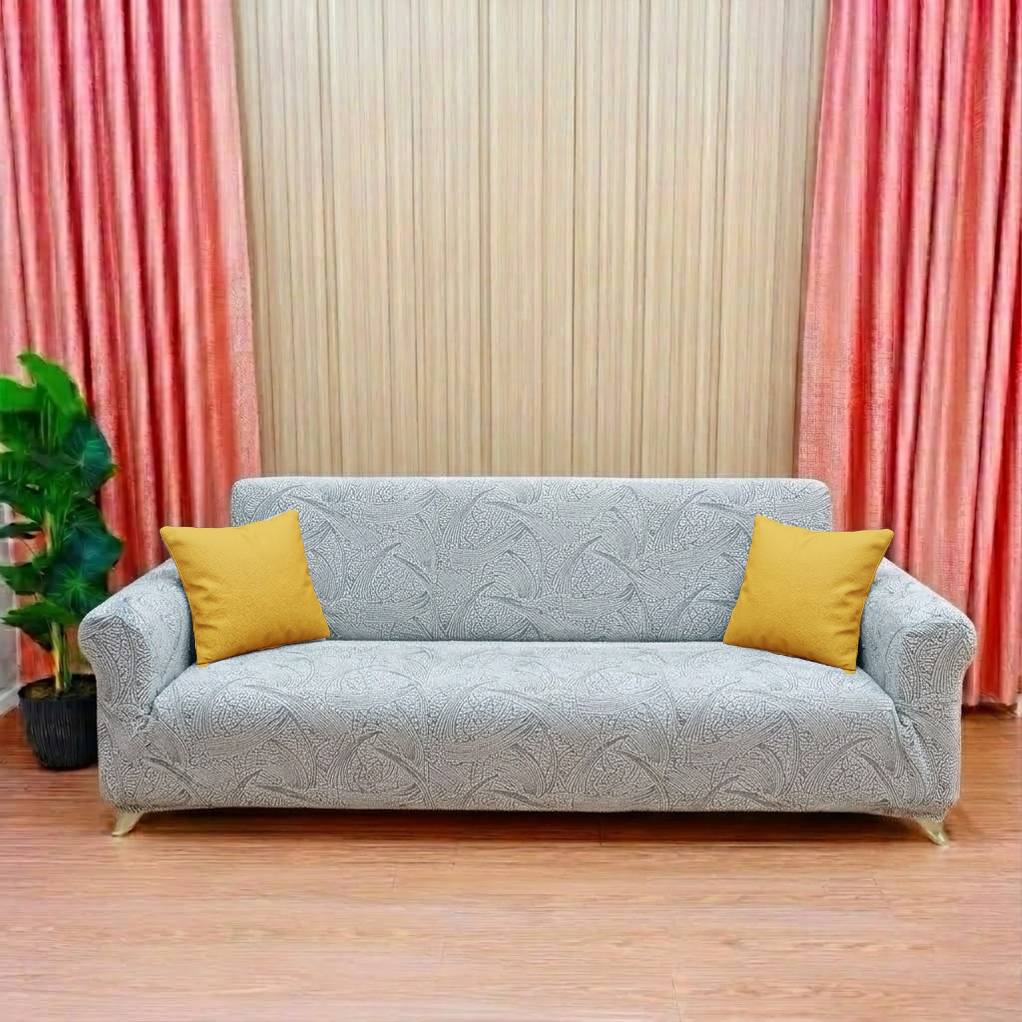 ELGEYAR Sehra Desen 3+3+1+1 Koltuk Örtüsü Takımı - Taş Gri
