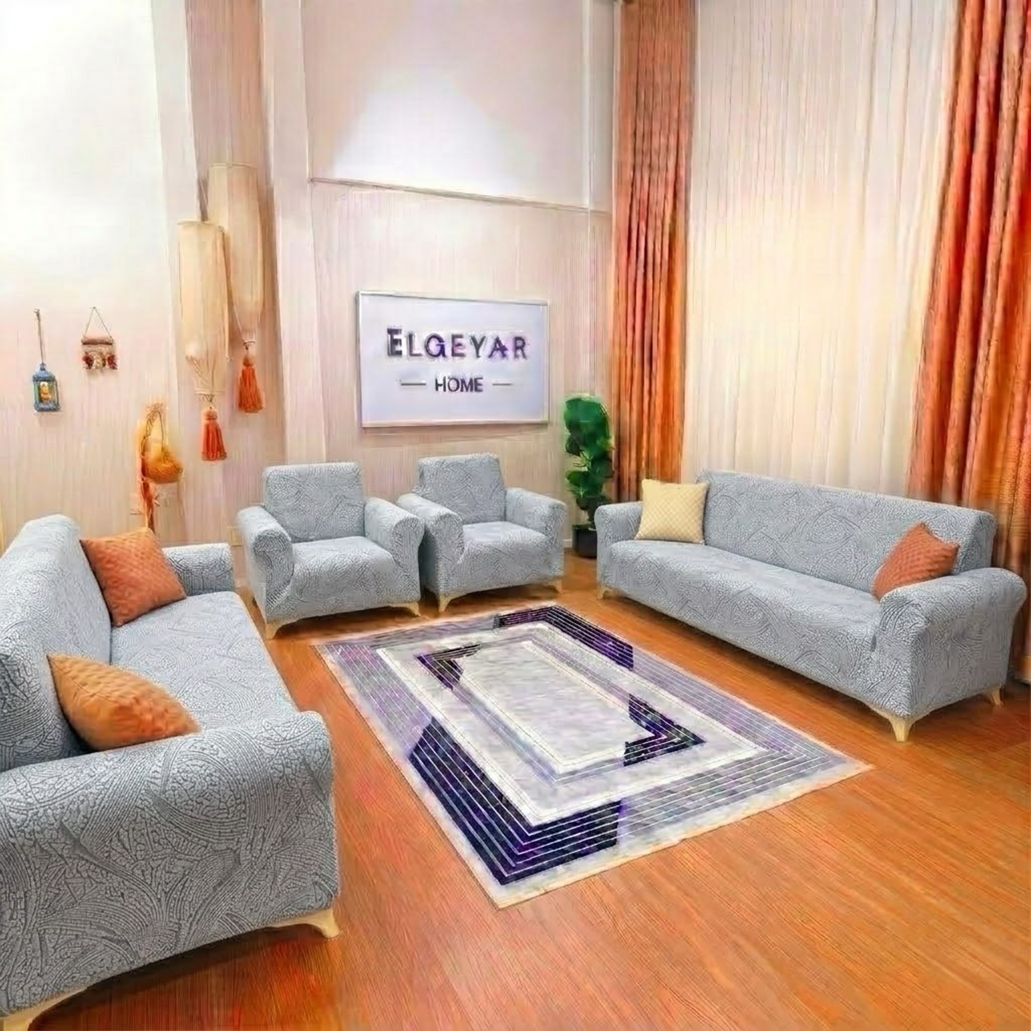 ELGEYAR Sehra Desen 3+3+1+1 Koltuk Örtüsü Takımı - Taş Gri