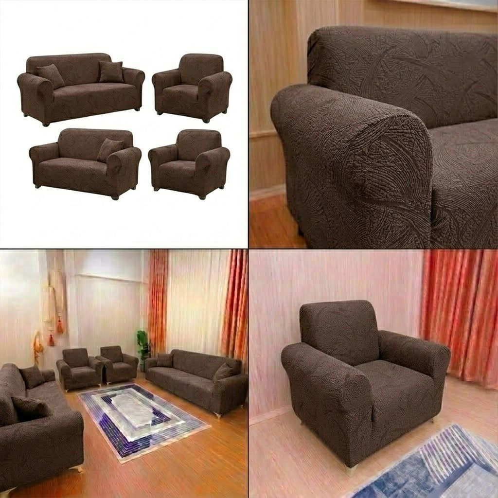 ELGEYAR Sehra Desen 3+3+1+1 Koltuk Örtüsü Takımı - Vizon