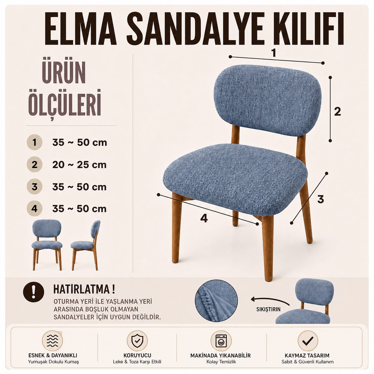 ELGEYAR Kadife Oval Sırtlı Sandalye Kılıfı - Vizon