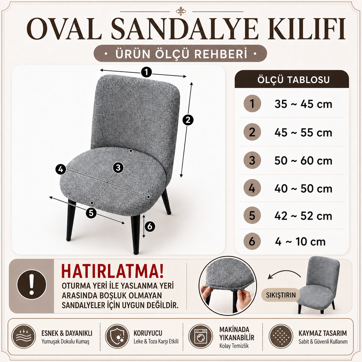 ELGEYAR Oval Kadife Sandalye Kılıfı - Gri