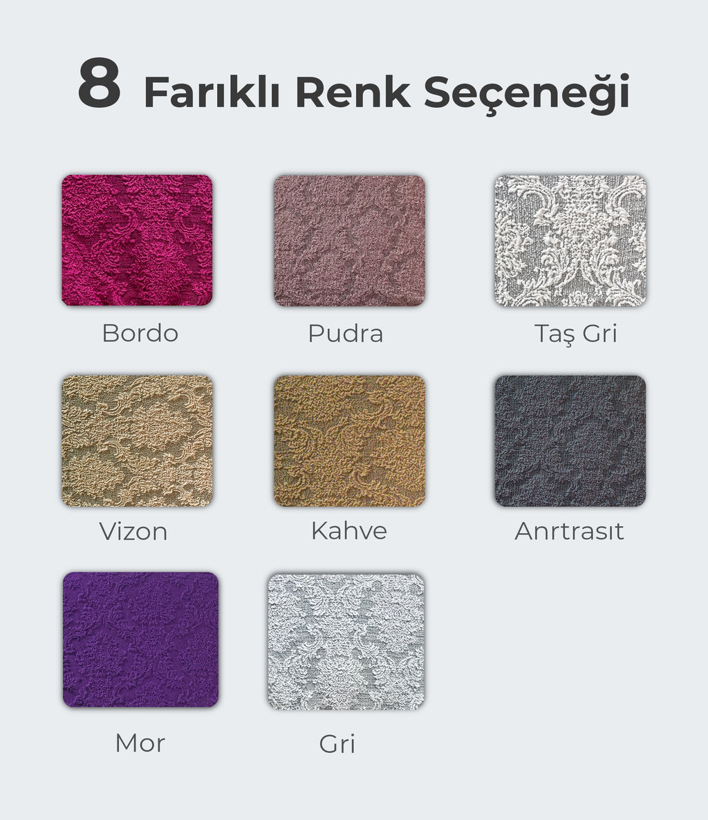 ELGEYAR Jakarlı Şal Desen 3+3+1+1 Koltuk Örtüsü Takımı - Antrasit