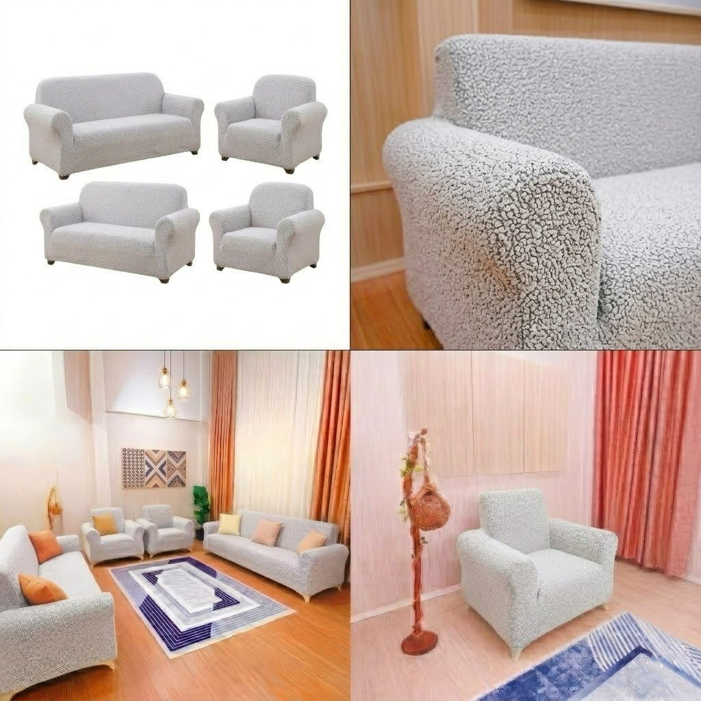 ELGEYAR Jakarlı Bohem 3+3+1+1 Koltuk Örtüsü Takımı - Taş Gri
